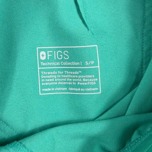 Figs Technical Collection Livingston Scrub Set V-Neck Top Pants S Teal Green